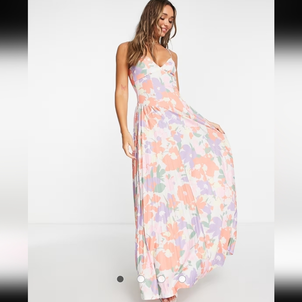 ASOS DESIGN side pleat maxi dress in apricot floral - MULTI US Size 4